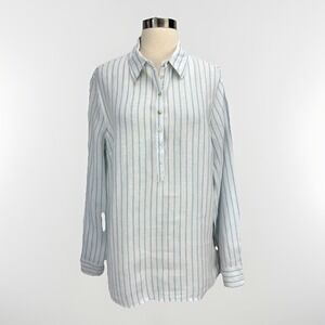 Jones Co New York Womens‎ Linen Shirt L Popover Striped Lagenlook Beachy Classic
